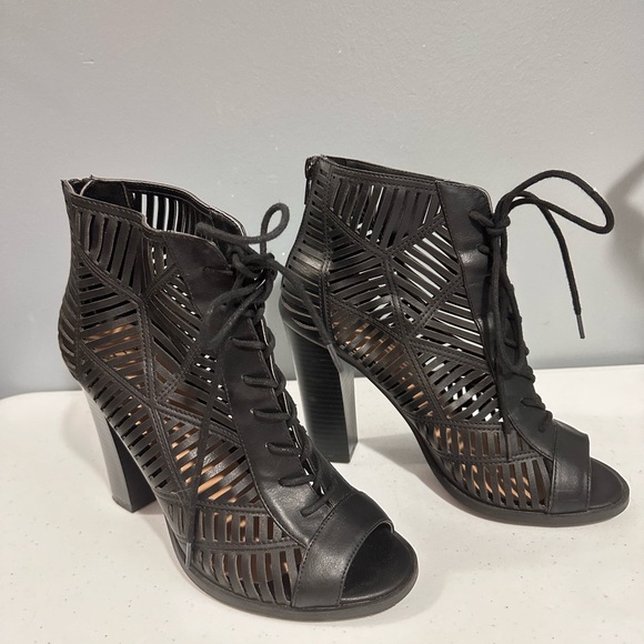 Mix No. 6 Black Heeled Boots with Laser-Cut Design - Picture 1 of 11